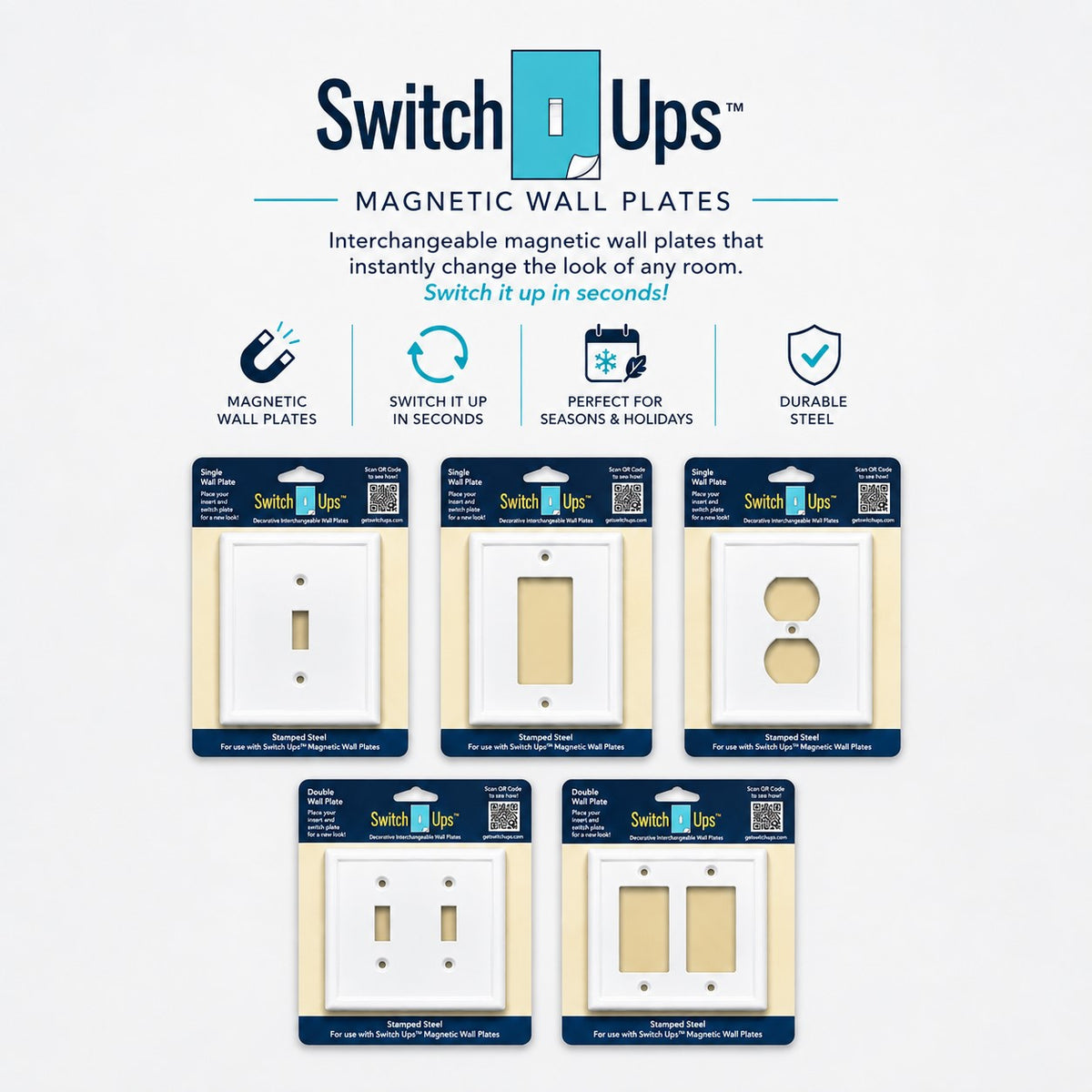 Switch Ups® Wall Plate – White Stamped Steel